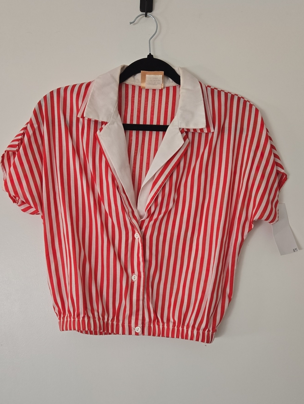 Vintage Red & White Striped Button-Front Top